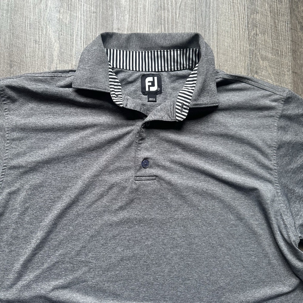 FootJoy Men's L Gray Heather Performance Golf Polo Shirt Stretch FJ Large